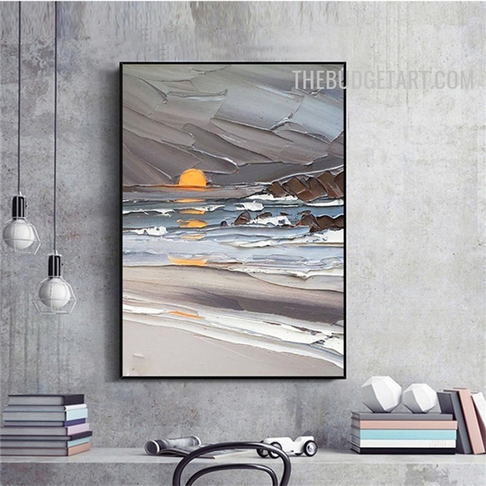 Sea Hills Water Abstract Landscape 100% Artist Handmade Knife Canvas Painting for Room Onlay