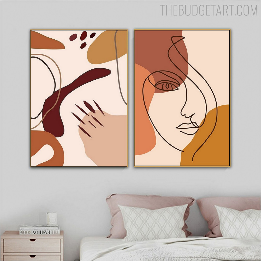 Wiggly Discoloration Abstract Scandinavian Modern Painting Picture Canvas Print for Room Wall Décor