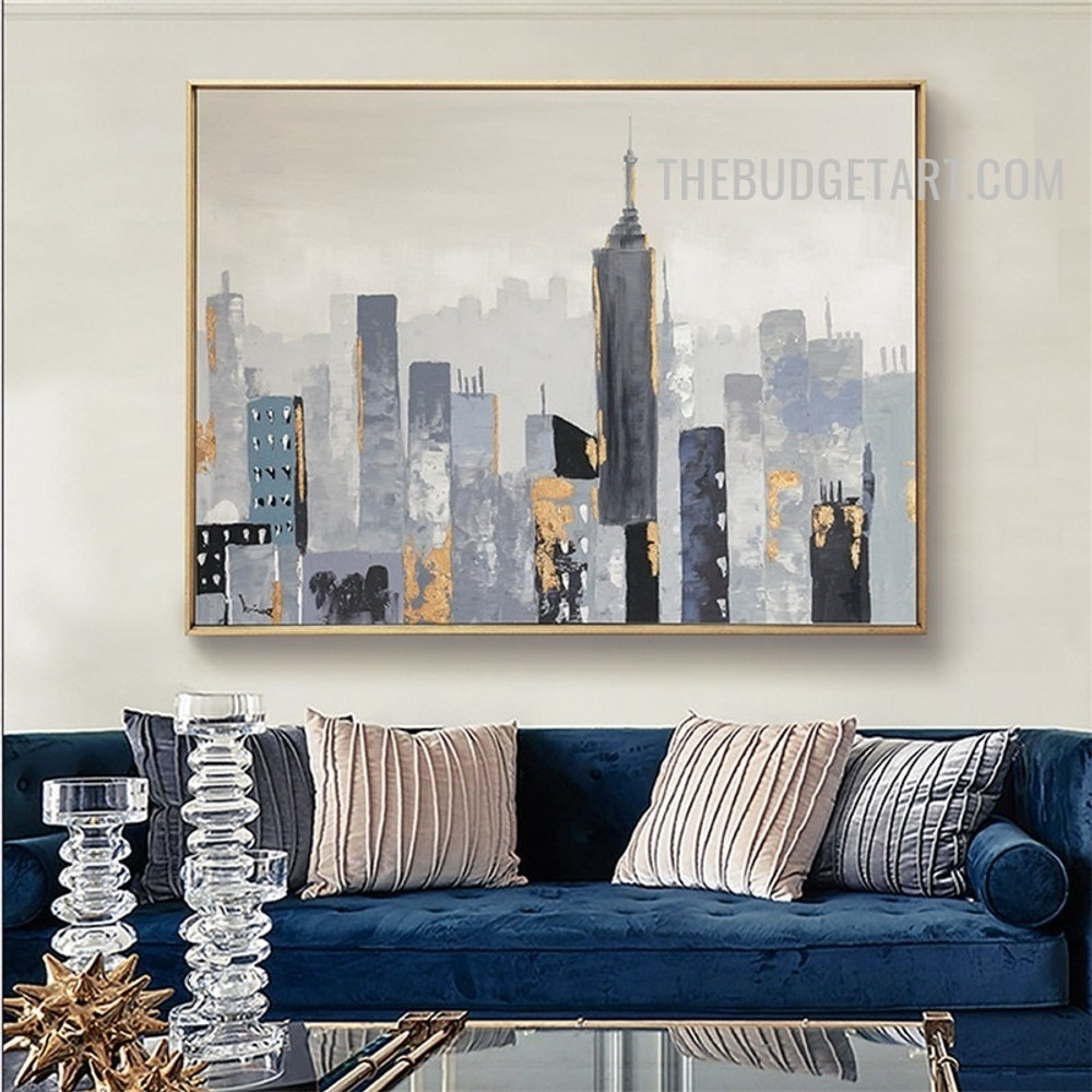 Buildings Abstract Landscape Handmade Texture Canvas Painting for Room Wall Adornment