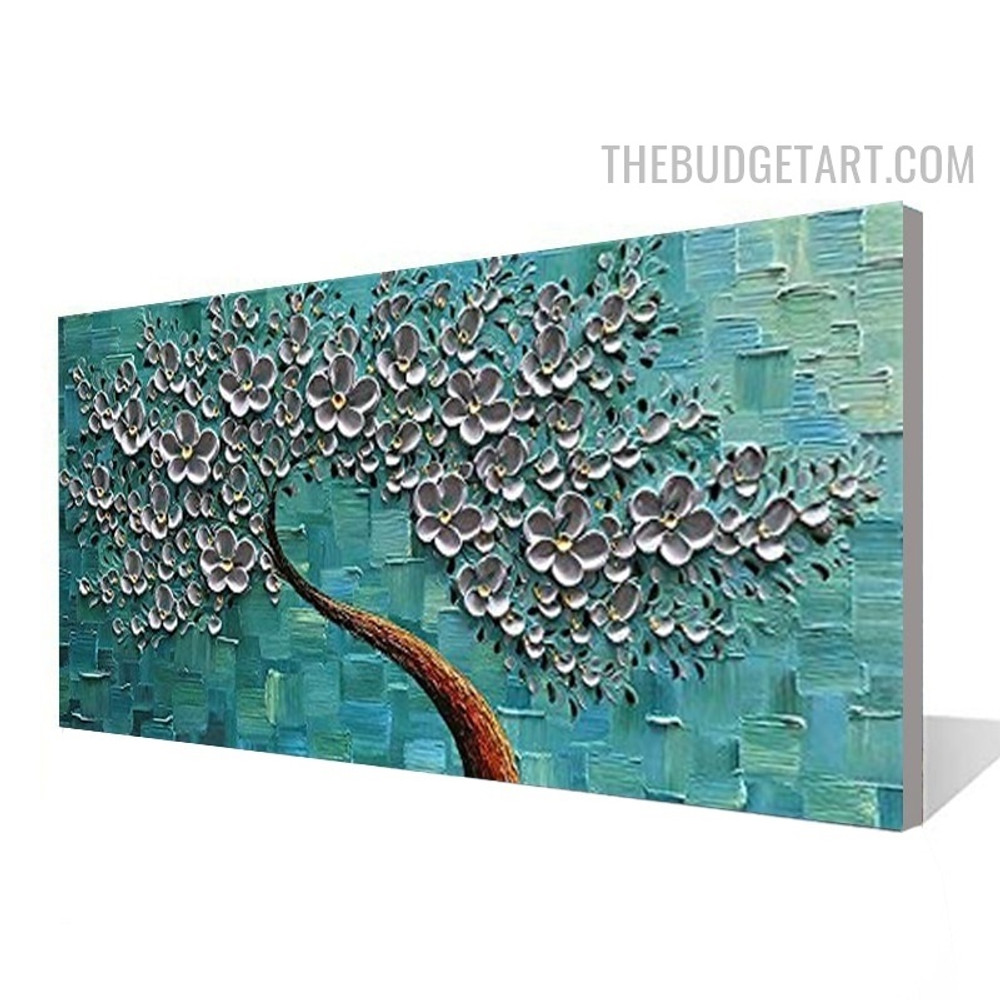 Blossoms Tree Spots Abstract Botanical Handmade Palette Artwork on Canvas for Room Wall Molding