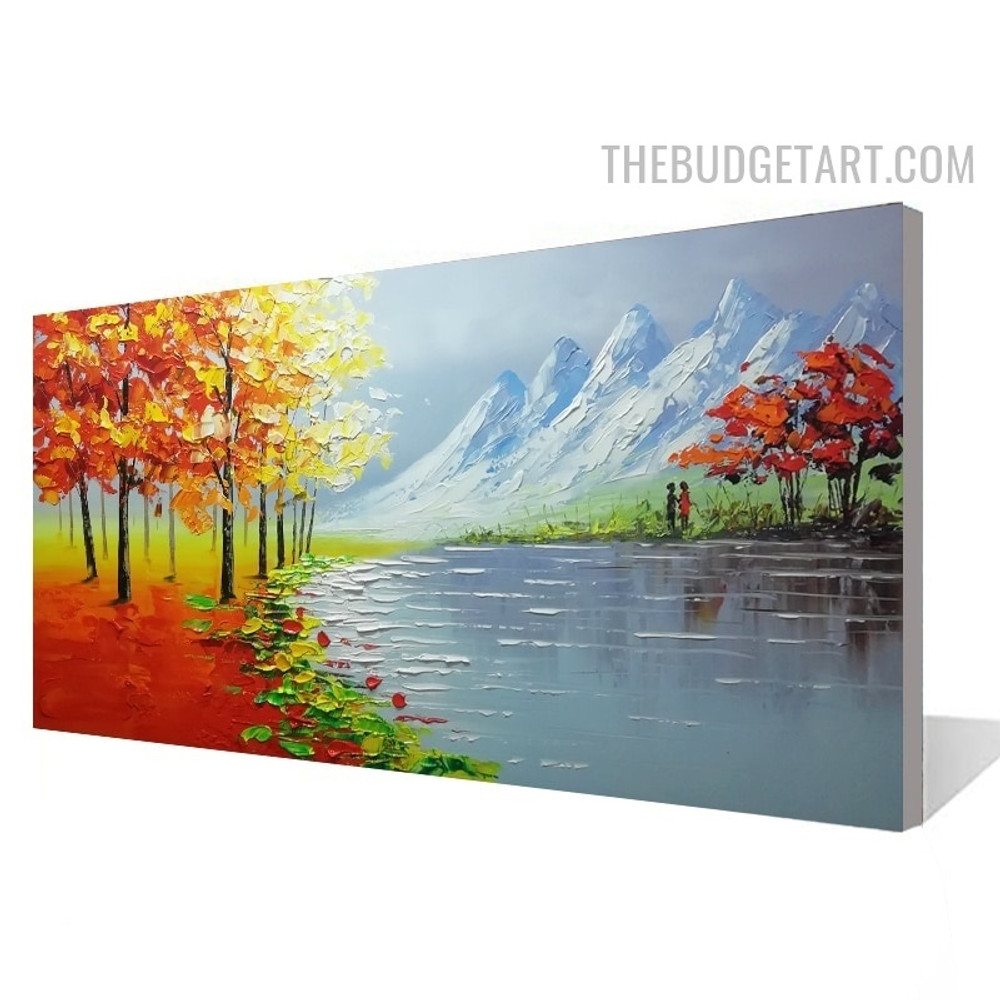 Lake Trees Water Handmade Palette Abstract Naturescape Artwork on Canvas Wall Ornamentation