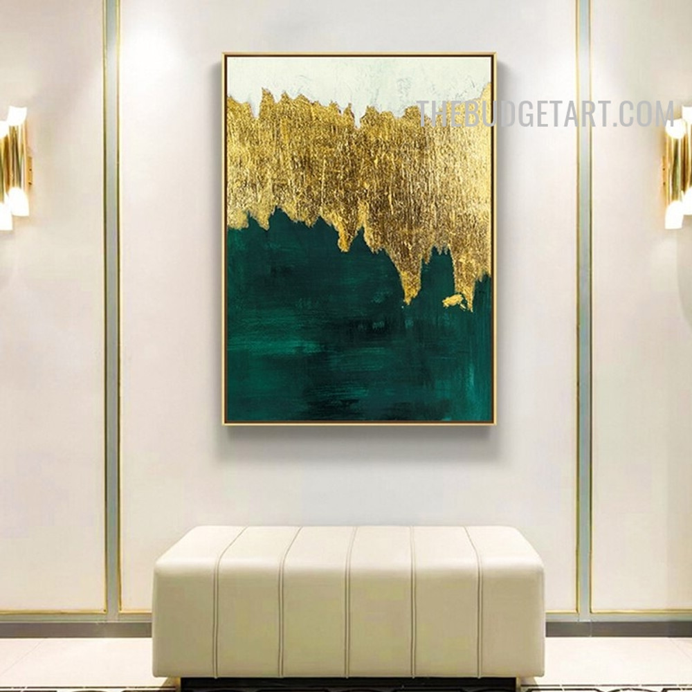 Gold Blots Abstract Famous 100% Artist Handmade Heavy Texture Painting on Canvas for Wall Hanging Getup