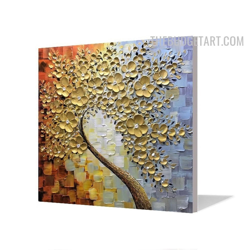 Golden blossom tree Handmade Botanical Abstract Knife Canvas Painting for Room Wall Decor