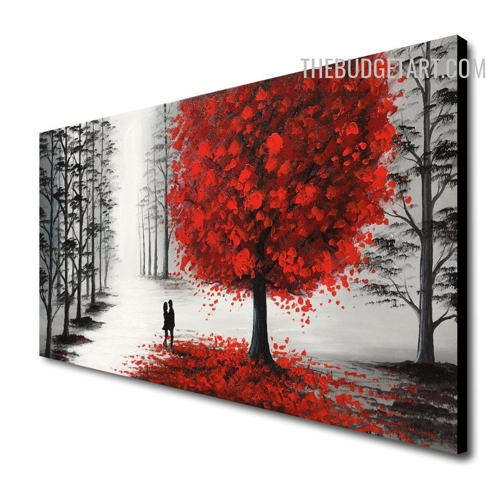 Black Couple Leaf Handmade Abstract Botanical Texture Canvas Painting for Room Wall Equipment