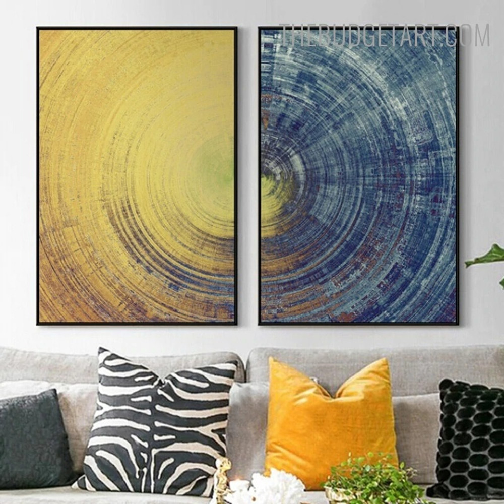 Yellow Mix Blue Abstract Nordic Painting Photo Canvas Print for Room Wall Garniture