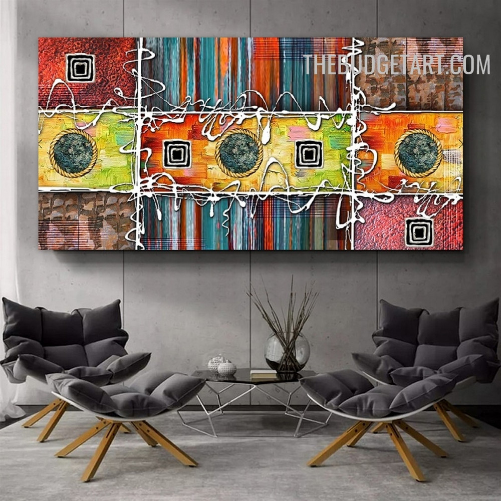 Orb Rectangles Line Handmade Texture Acrylic Canvas Geometrical Abstract Art Wall Hanging for Room Finery