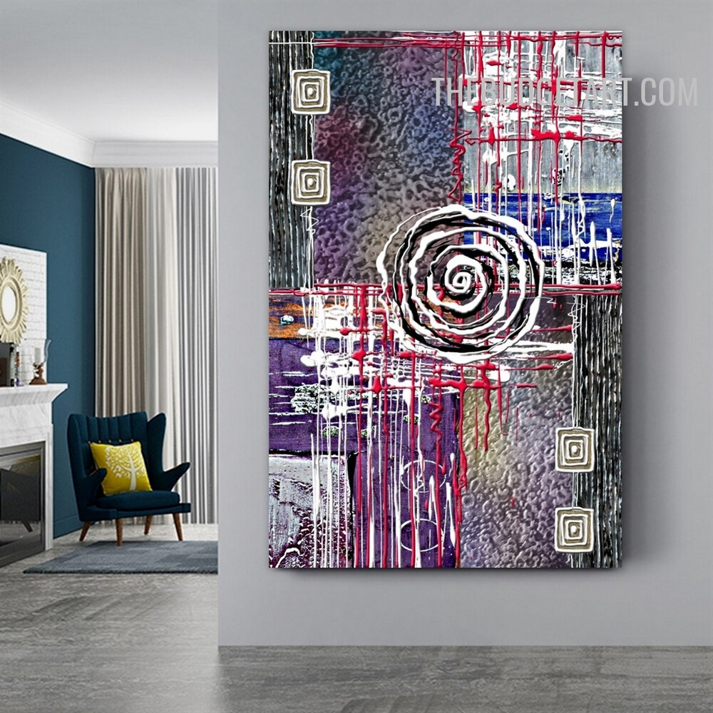 Square Orbs Lines Abstract Modern Handmade Texture Canvas Painting for Room Wall Disposition