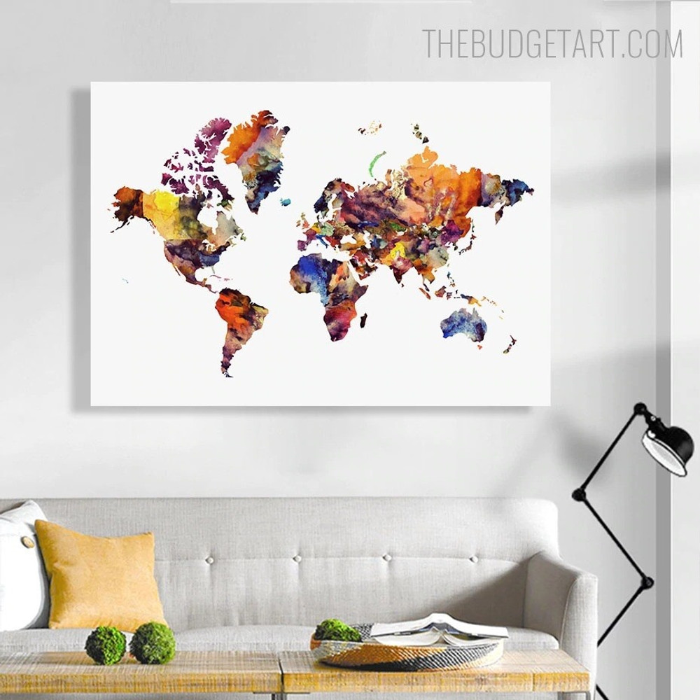 World Map Abstract Contemporary Modern Painting Picture Canvas Print for Room Wall Garnish