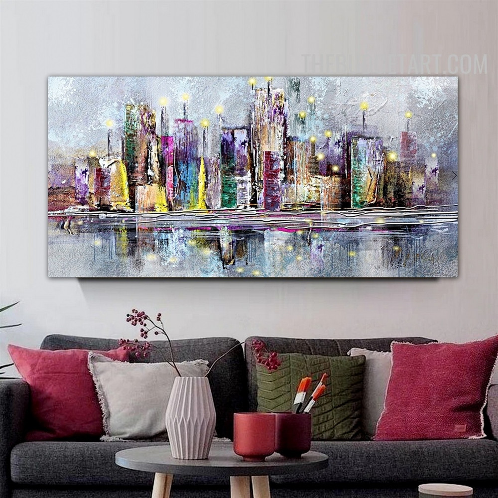 Buildings Flaws Water Handmade Texture Canvas Modern Abstract Landscape Wall Art Done By Artist for Room Assortment