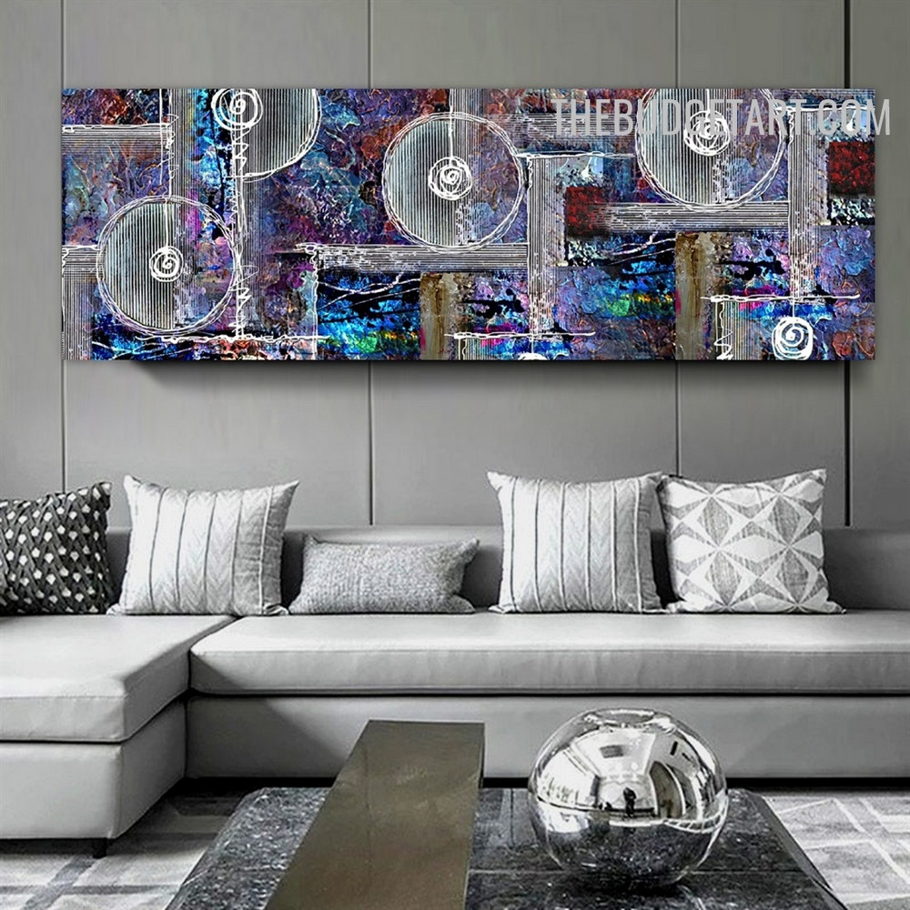 Circular Splash Rectangles Handmade Abstract Modern Acrylic Canvas Artwork for Room Wall Drape