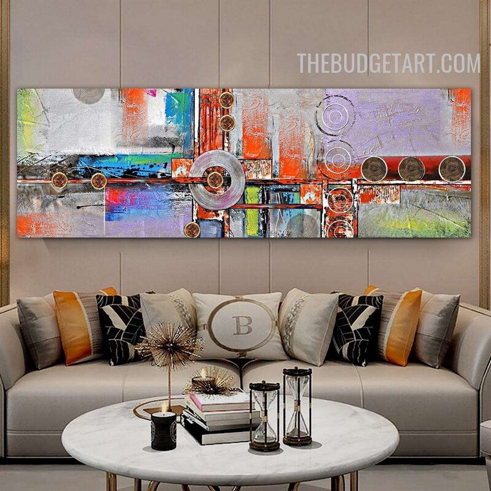 Rectangles Ring Circles Handmade Contemporary Abstract Acrylic Texture Canvas Artwork Done By Artist for Room Wall Assortment