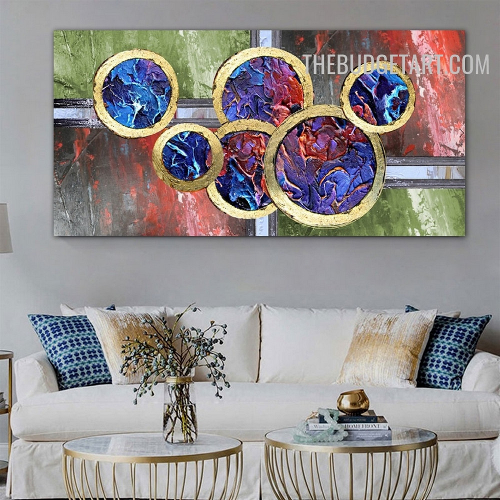 Verse Circles Spot Handmade Abstract Geometrical Acrylic Artwork Canvas for Room Wall Moulding