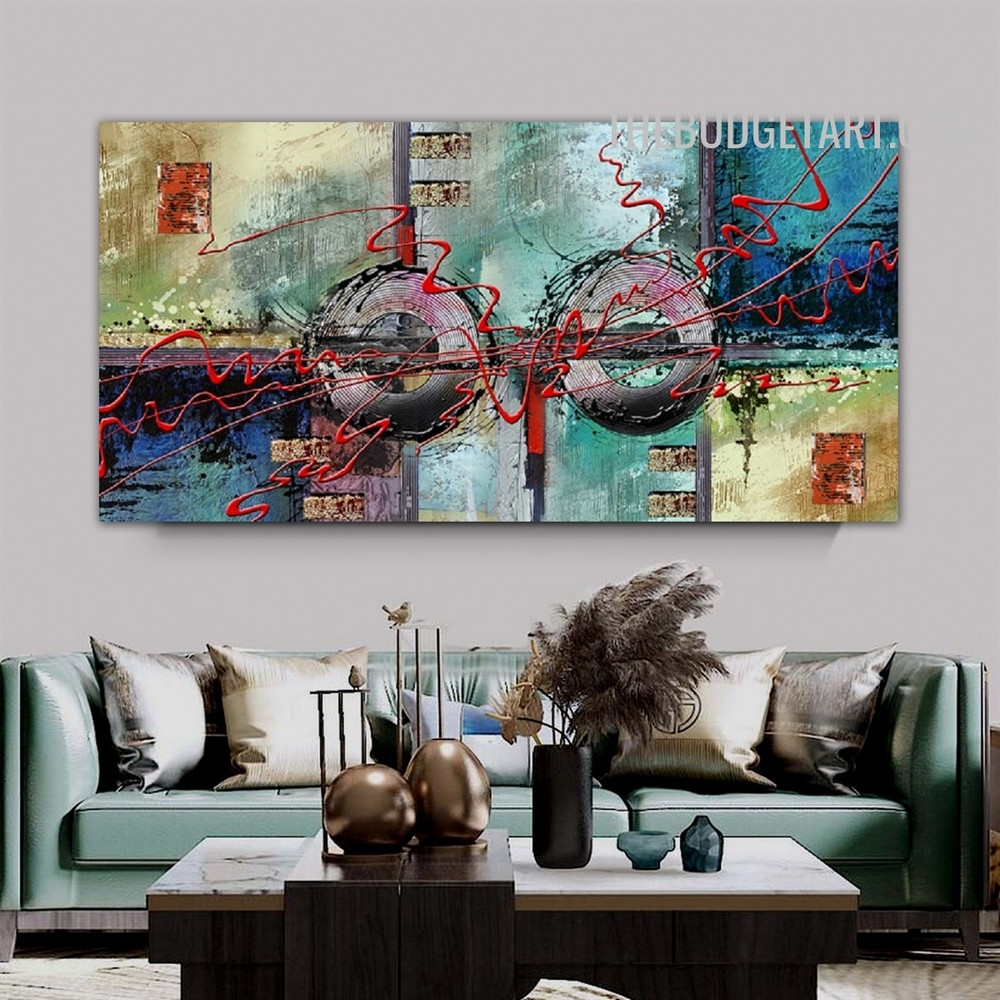 Sphere Lines Rectangles Handmade Texture Canvas Modern Abstract Artwork for Room Wall Embellishment
