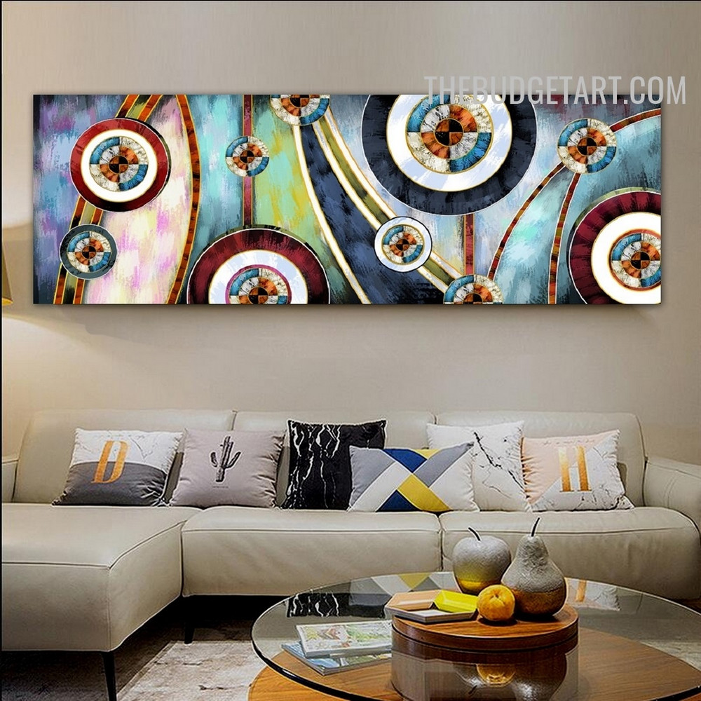 Bold Line Circles Spots Abstract Geometric Handmade Texture Canvas Painting for Room Wall Adornment