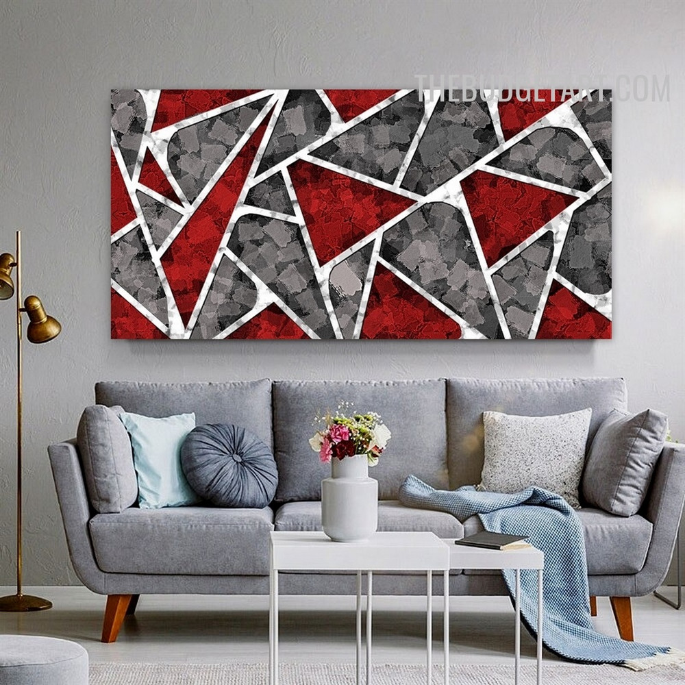 Colorific Triangles Abstract Handmade Knife Canvas Contemporary Painting Done By Artist for Room Wall Getup
