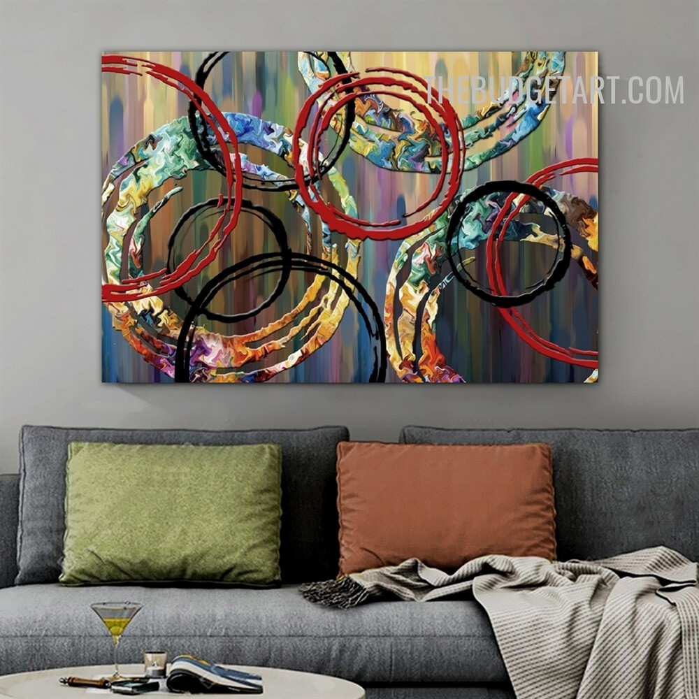 Ring Blob Circles 100% Artist Handmade Abstract Contemporary Texture Art on Canvas for Room Wall Tracery