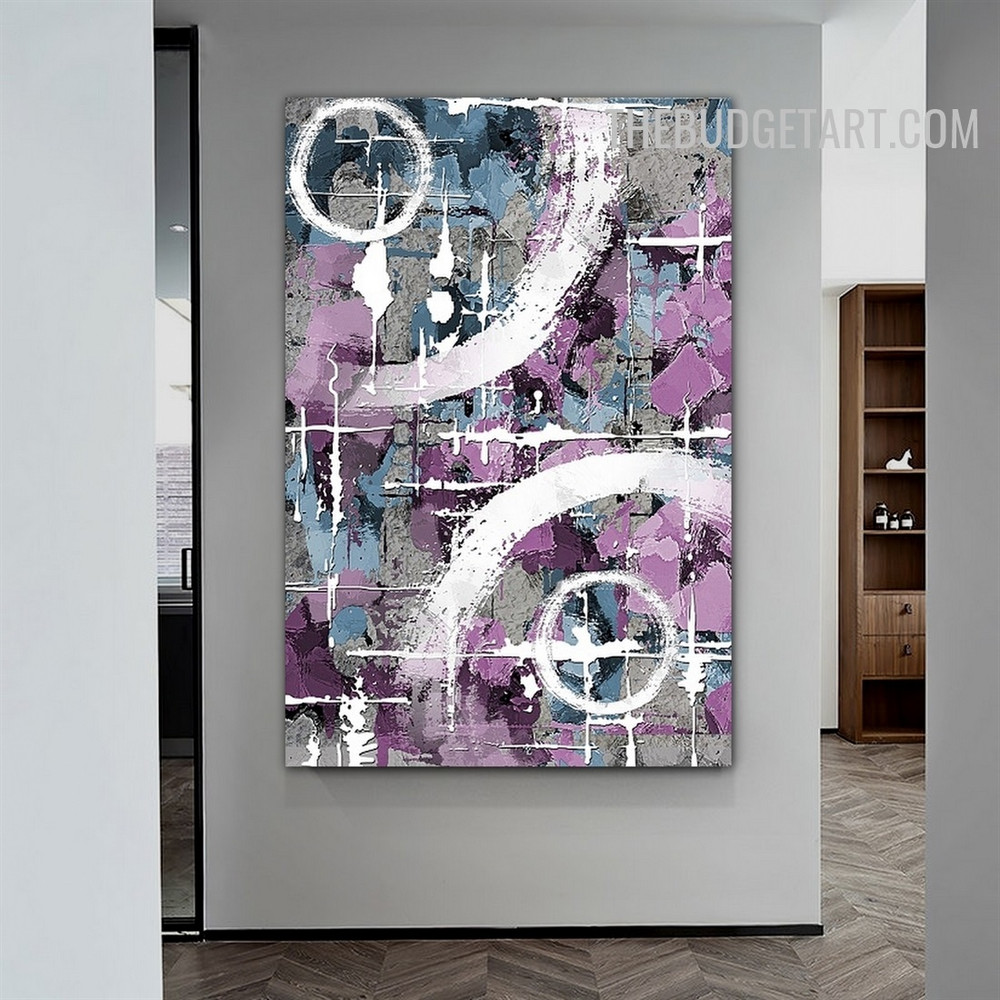 Circular Tarnish Spots Handmade Palette Canvas Abstract Contemporary Wall Art by Experienced Artist for Room Drape