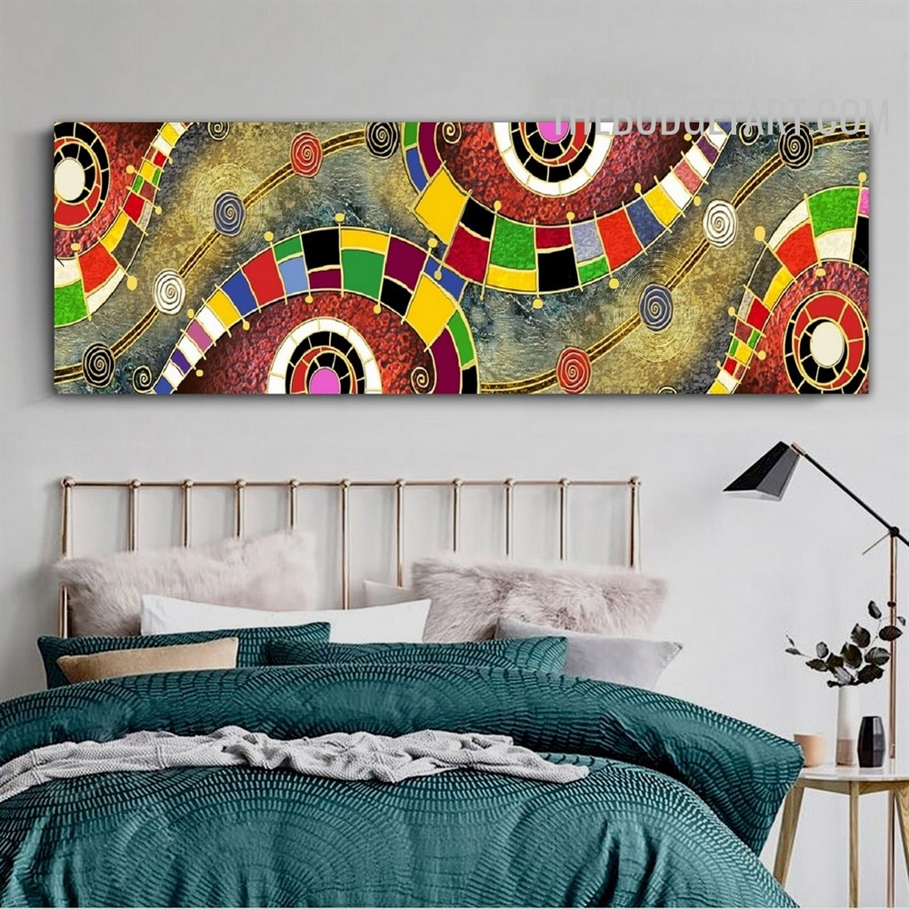Curved Rectangle Orb Lines Abstract Contemporary 100% Artist Handmade Acrylic Painting on Canvas for Wall Hanging Getup