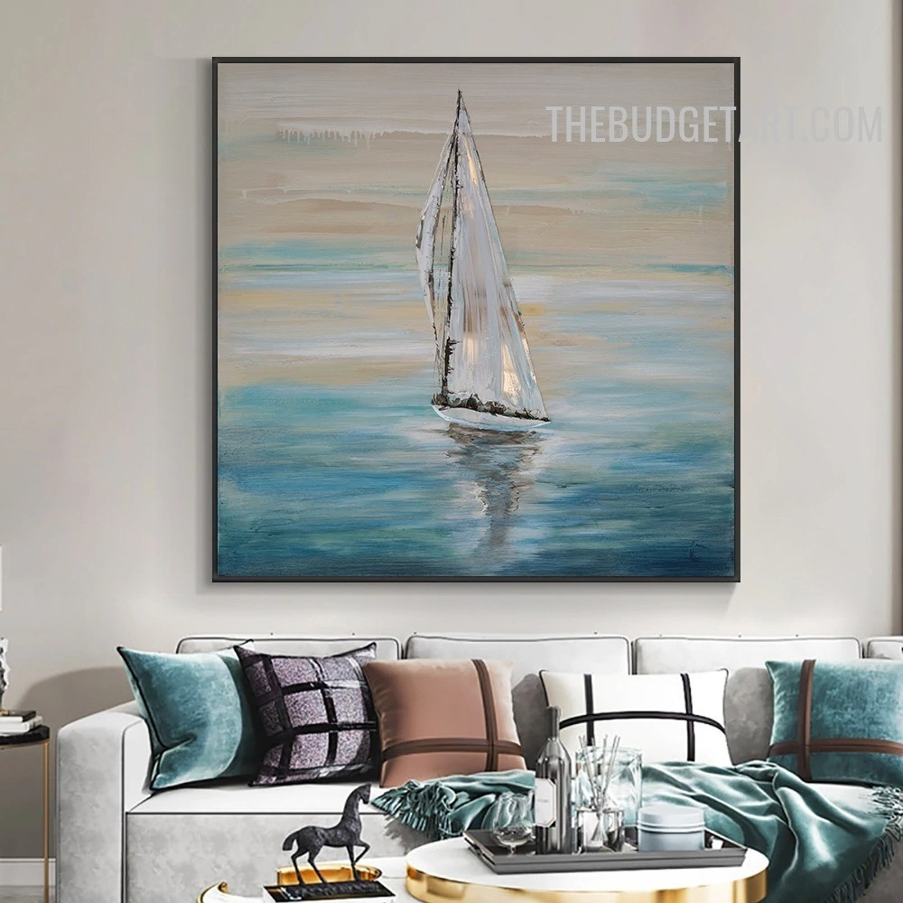 Ocean Ship Spots Handmade Heavy Texture Canvas Painting Abstract Naturescape Wall Art Disposition