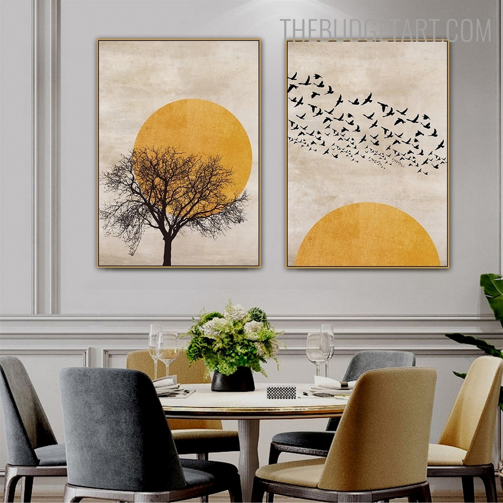 Tree Birds Naturescape Scandinavian Artwork Photo Canvas Print for Room Wall Tracery