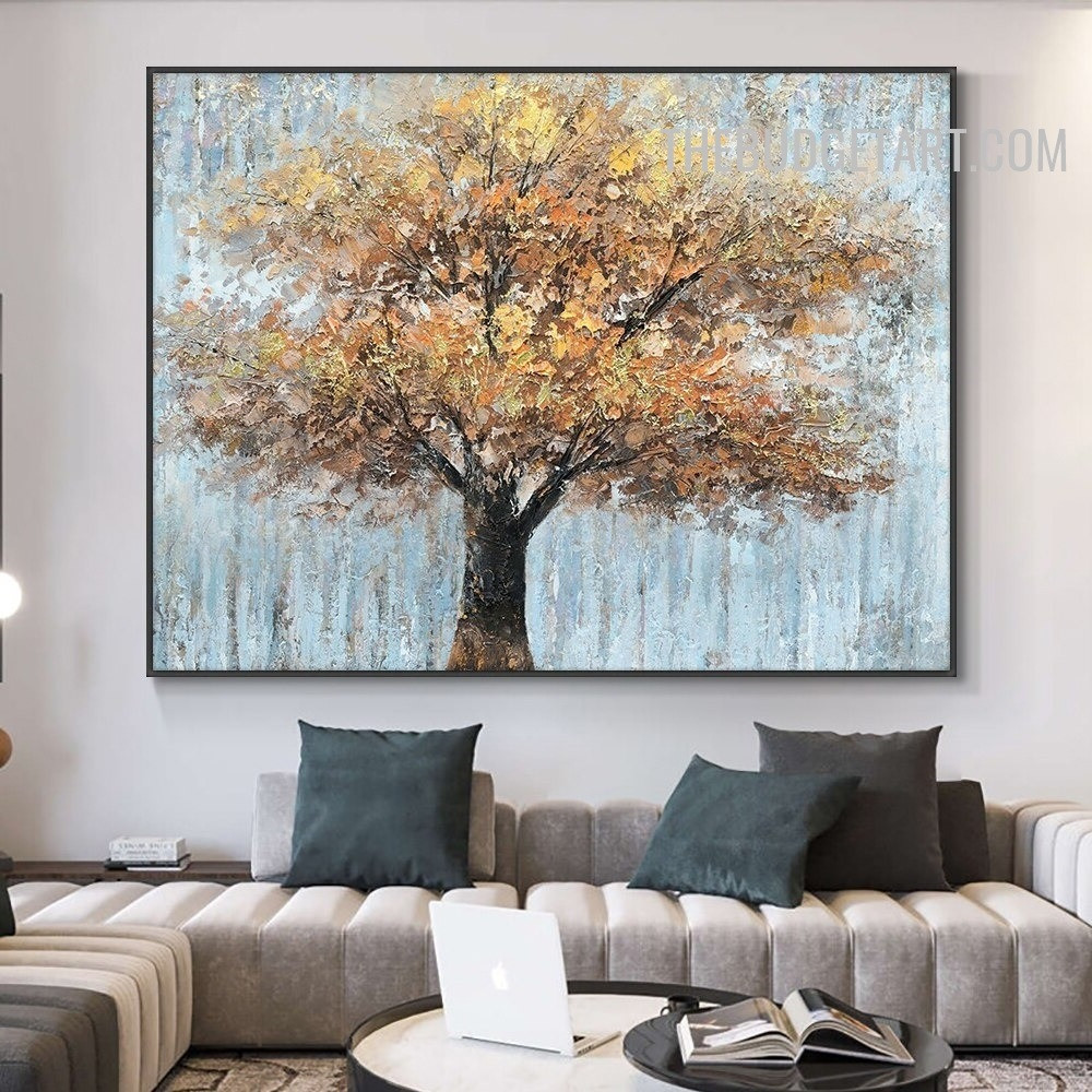 Tree Blurs Leaf Handmade Abstract Botanical Texture Canvas Painting for Room Wall Equipment