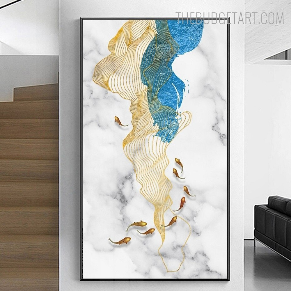 Gold Fish Abstract Contemporary Modern Painting Picture Canvas Print for Room Wall Finery