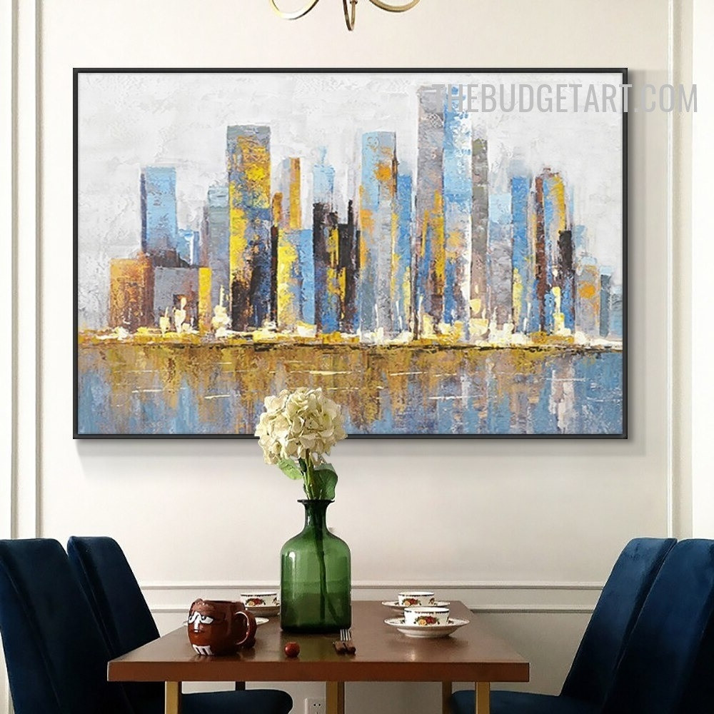 Slur Buildings Spots Abstract Landscape 100% Handmade Acrylic Canvas Painting for Room Wall Equipment