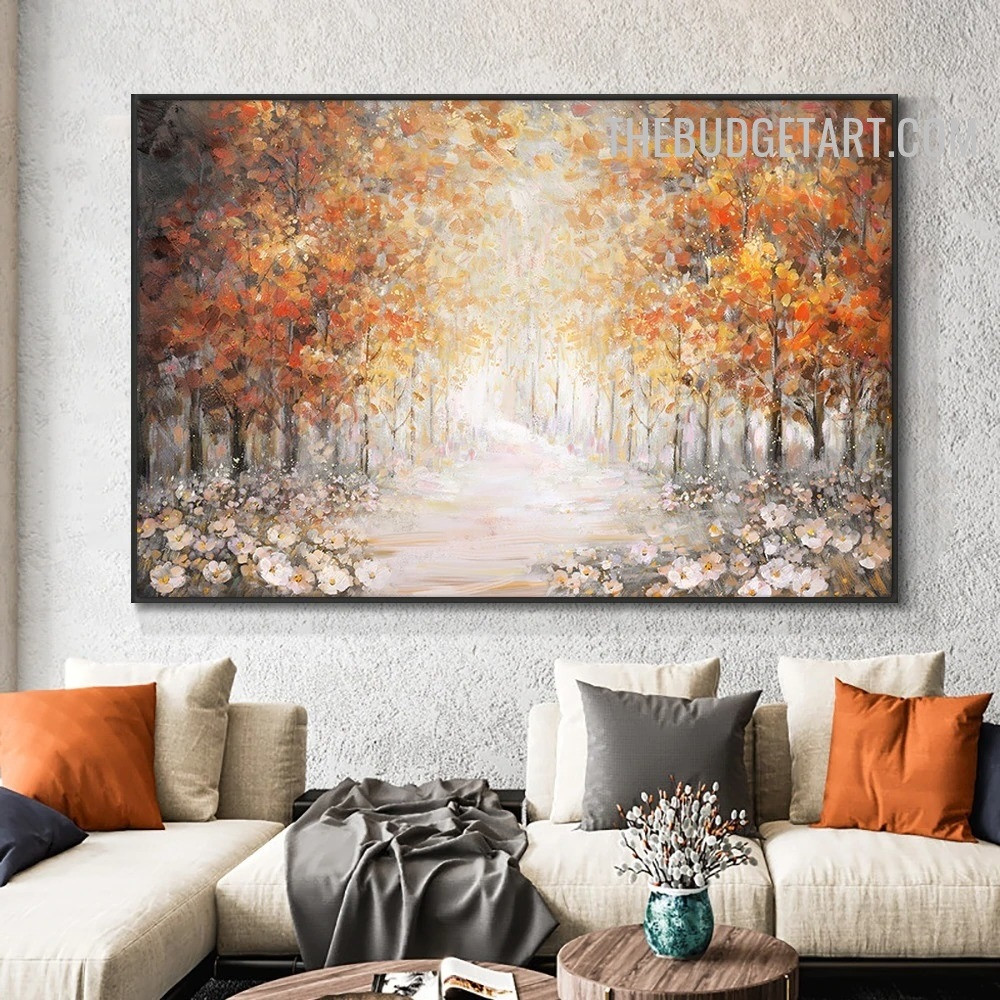 Blossom Way Trees Colourful Handmade Palette Abstract Floret Wall Art on Canvas for Room Garnish