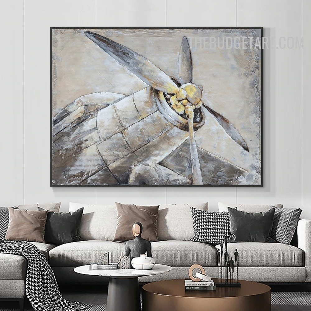 Airplane Rectangles Handmade Knife Canvas Abstract Contemporary Wall Art Done By Artist for Room Disposition