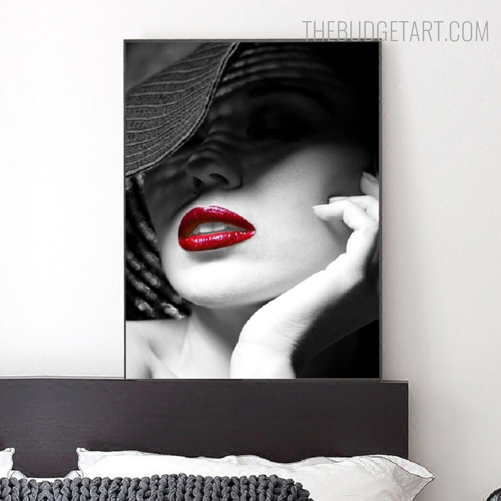 Lady Red Lips Abstract Fashion Modern Painting Picture Canvas Print for Room Wall Finery