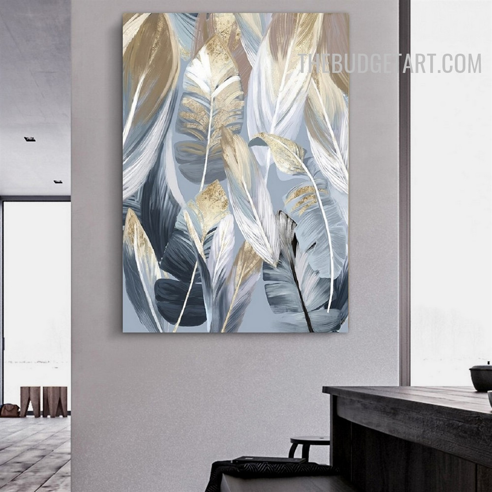 Palm Leaf 100% Handmade Abstract Botanical Palette on Canvas Painting for Room Wall Getup