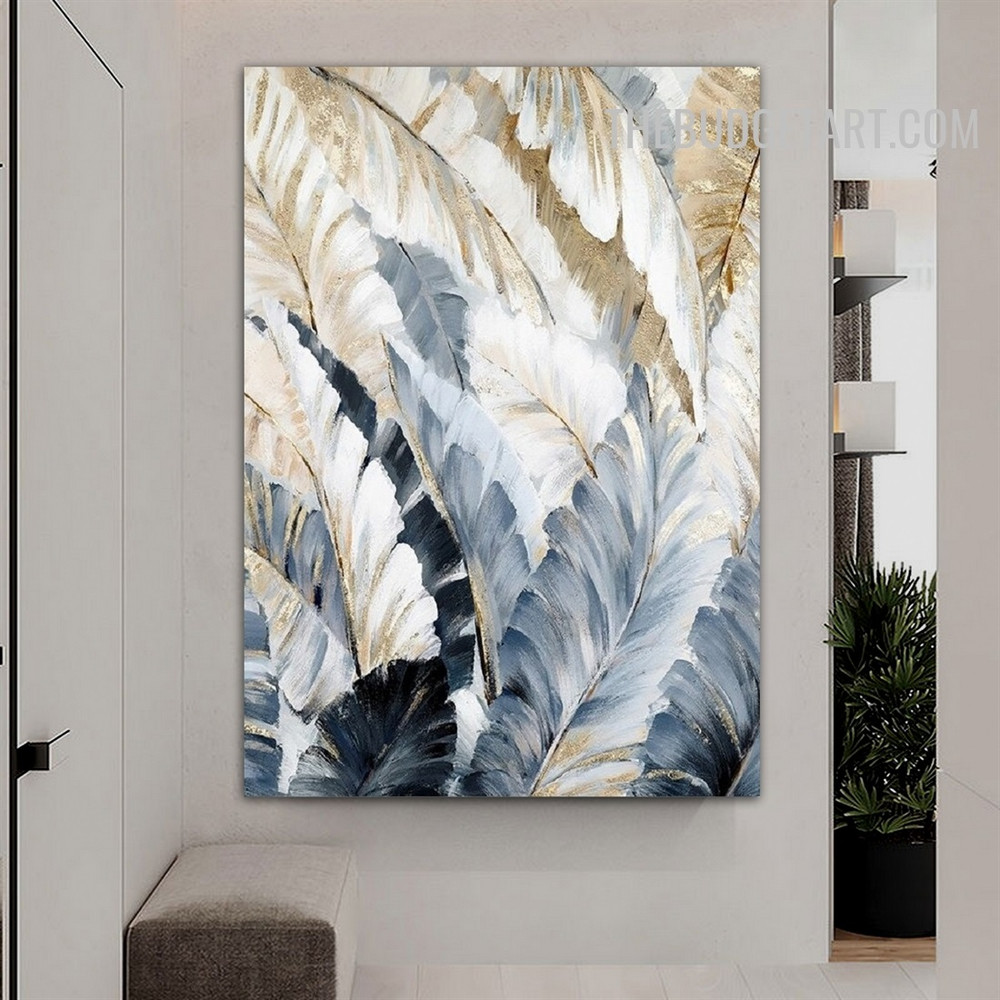 Palm Foliages Leaf 100% Artist Handmade Knife Canvas Contemporary Botanical Art for Room Ornamentation