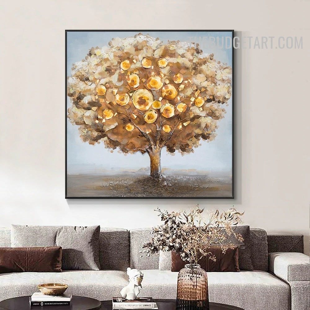 Tree Orb Circles Abstract Naturescape Handmade Texture Canvas Painting Done By Artist for Room Wall Décor