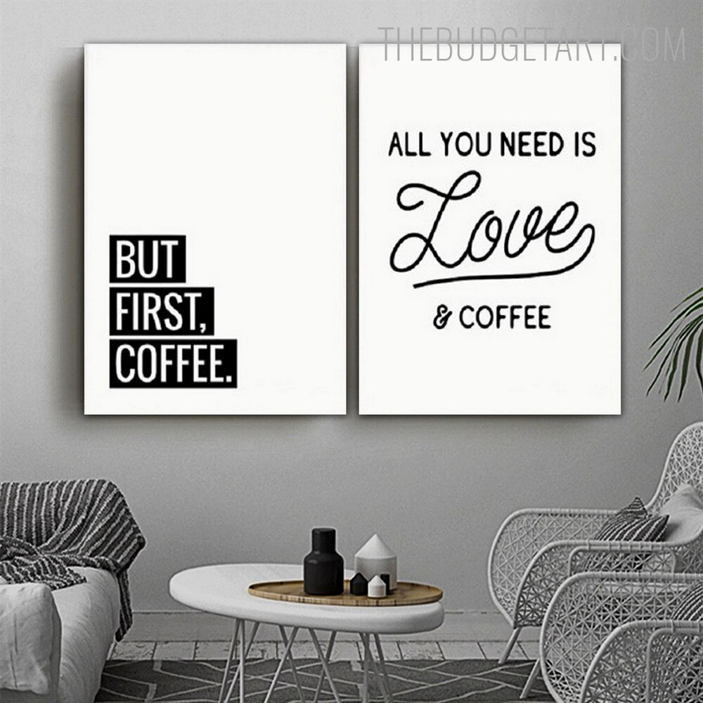 Love Coffee Typography Quotes Contemporary Painting Picture Canvas Print for Room Wall Molding