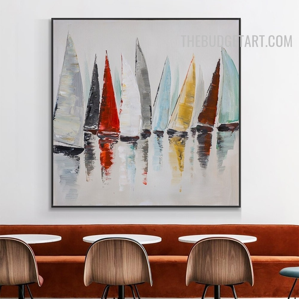 Aqua Prow Reflection 100% Artist Abstract Naturescape Handmade Knife Canvas Art for Wall Hanging Arrangement
