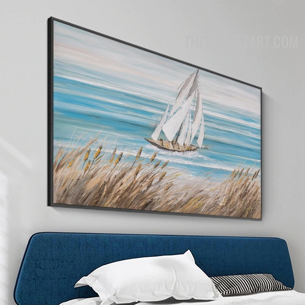 Sea Barley Ship Colourful Abstract Naturescape Handmade Texture Wall Art Canvas Done By Artist for Room Moulding