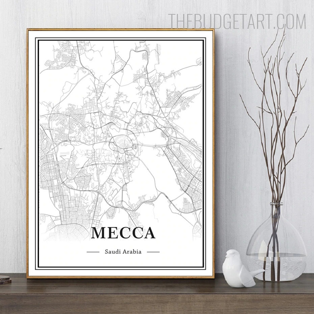 Mecca City Map Abstract Contemporary Painting Picture Canvas Print for Room Wall Drape