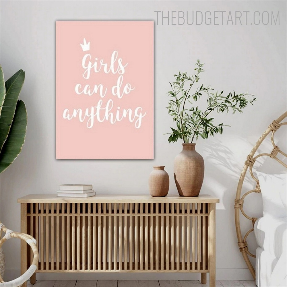 Girls Can Do Typography Quotes Modern Painting Image Canvas Print for Room Wall Embellishment