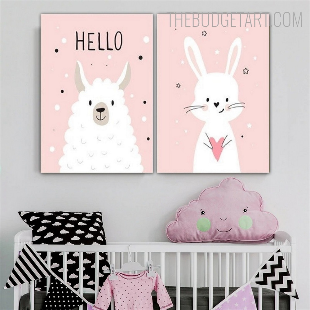 Cute Rabbit Kids Art Modern Painting Image Canvas Print for Room Wall Drape