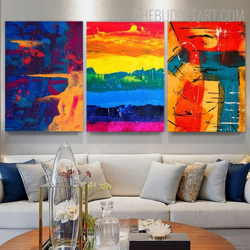 Indigo Ink Abstract Modern Painting Picture Canvas Print for Room Wall Molding