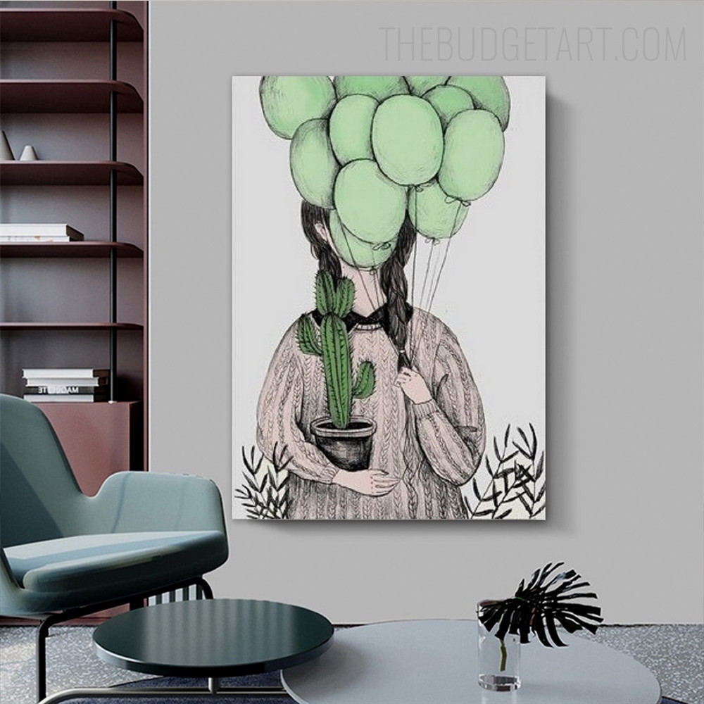 Girl With Balloons Nordic Cartoon Contemporary Painting Picture Canvas Print for Room Wall Disposition