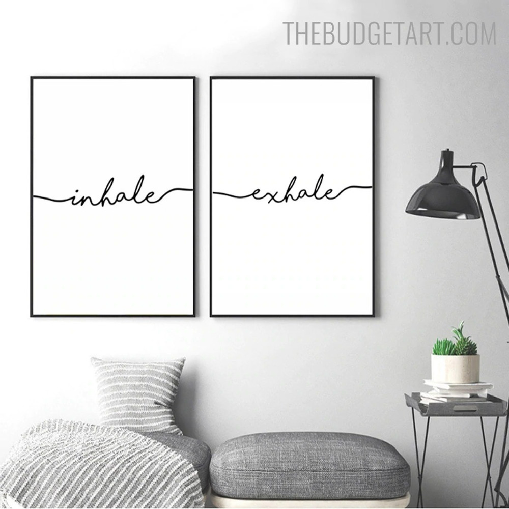 Exhale Inhale Typography Minimalist Modern Portrayal Image Canvas Print for Room Wall Tracery