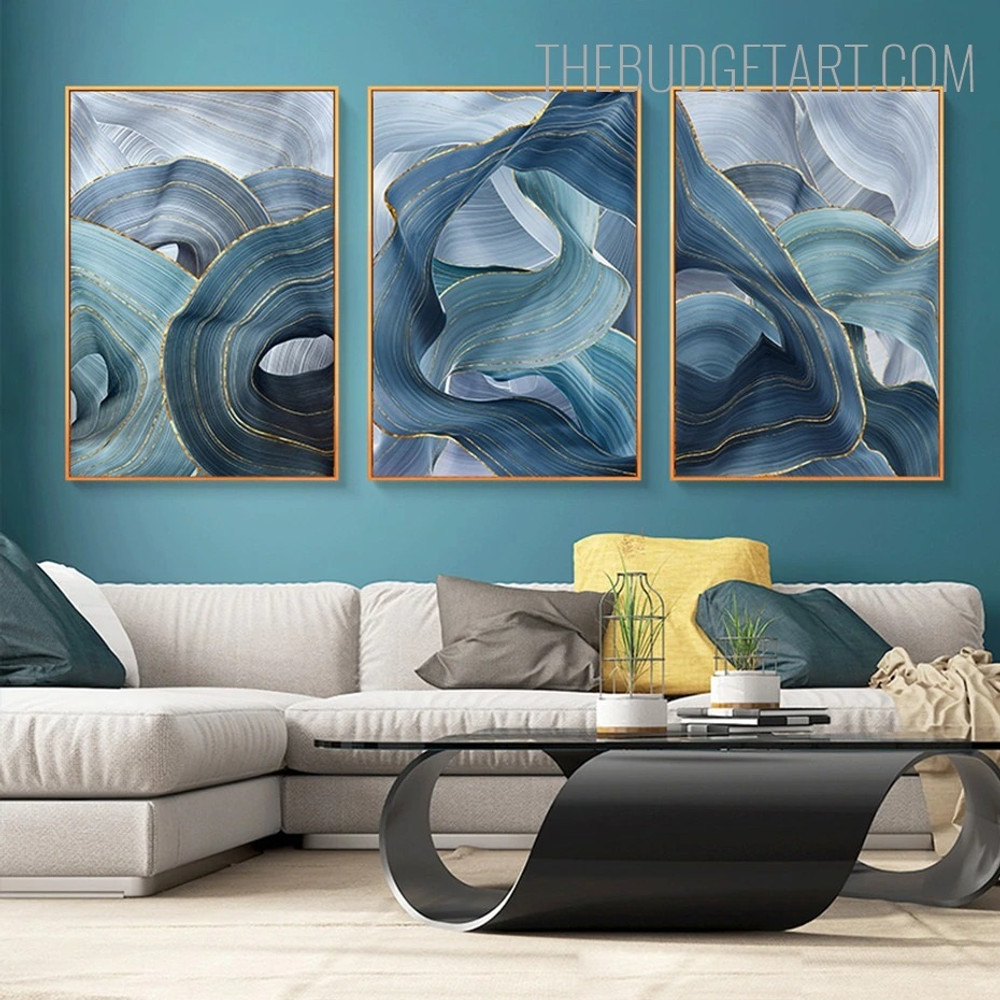 Convoluted Streaked Abstract Modern Painting Picture Canvas Print for Room Wall Disposition