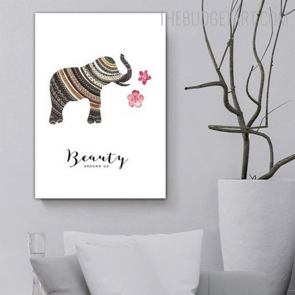 Elephant With Bloom Abstract Animal Floral Contemporary Painting Picture Canvas Print for Room Wall Garnish
