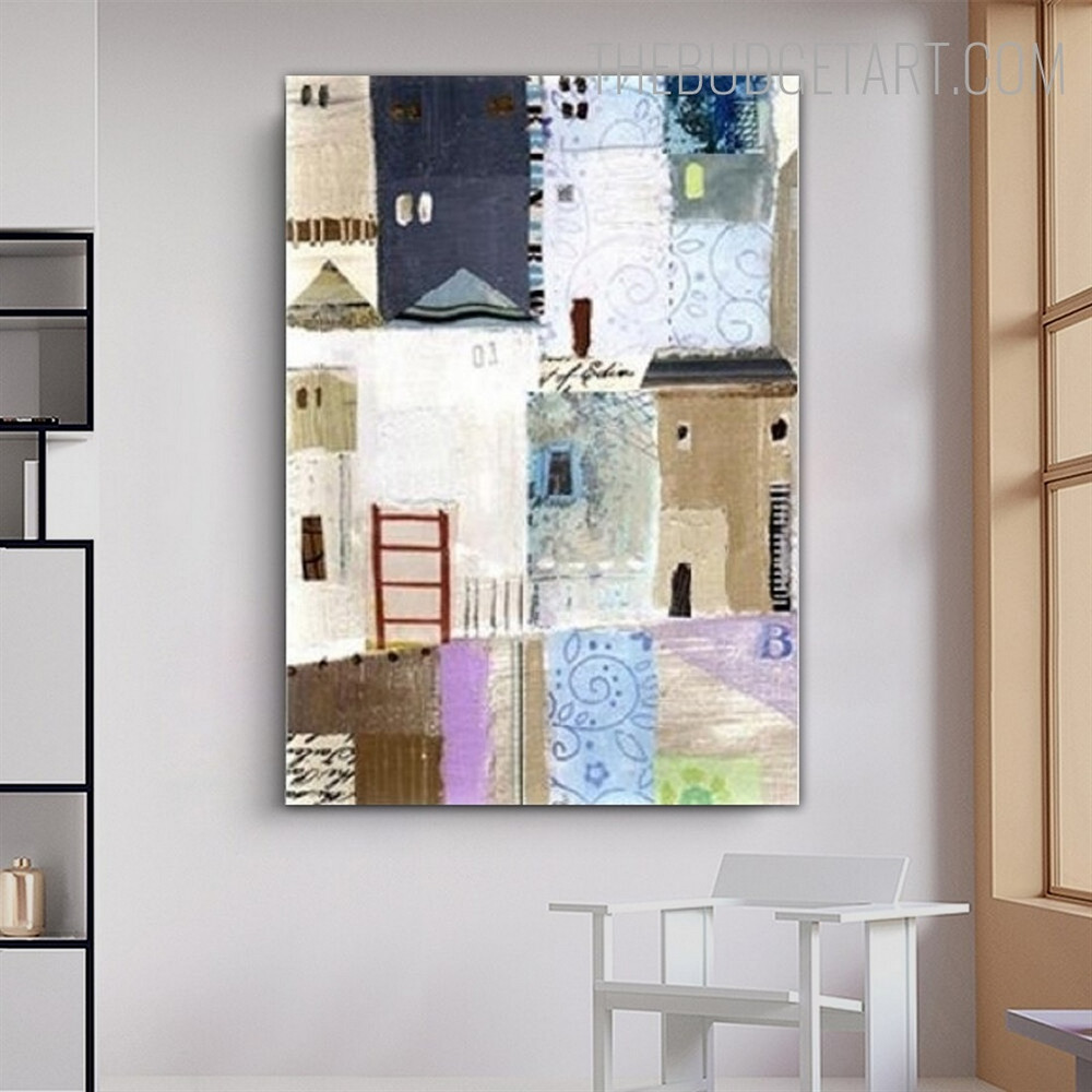 Houses Stair Abstract Contemporary Painting Picture Canvas Print for Room Wall Drape