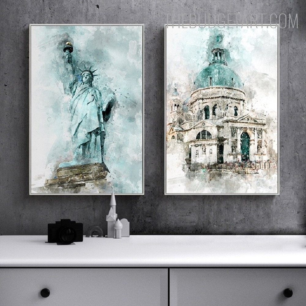 Church Abstract Vintage Painting Picture Canvas Print for Room Wall Embellishment