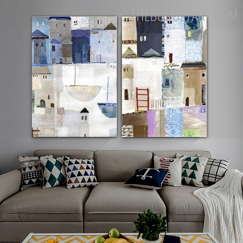 Colorific Houses Abstract Contemporary Painting Picture Canvas Print for Room Wall Finery