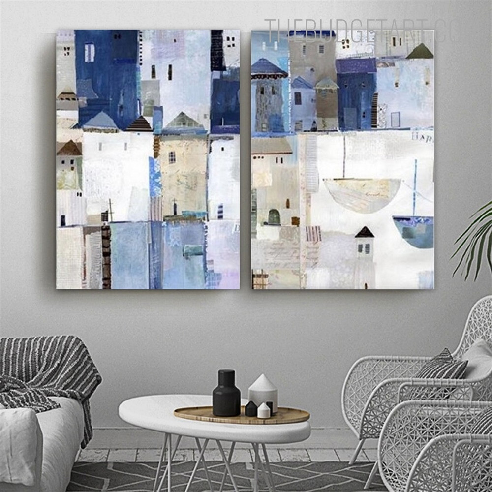 Houses Window Abstract Contemporary Painting Picture Canvas Print for Room Wall Drape