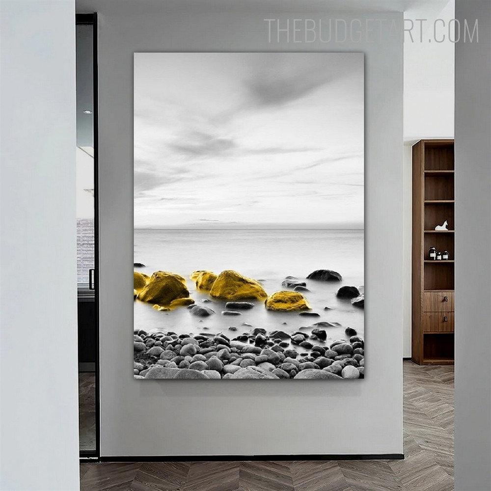 Sea Rock Nordic Landscape Contemporary Painting Picture Canvas Print for Room Wall Illumination