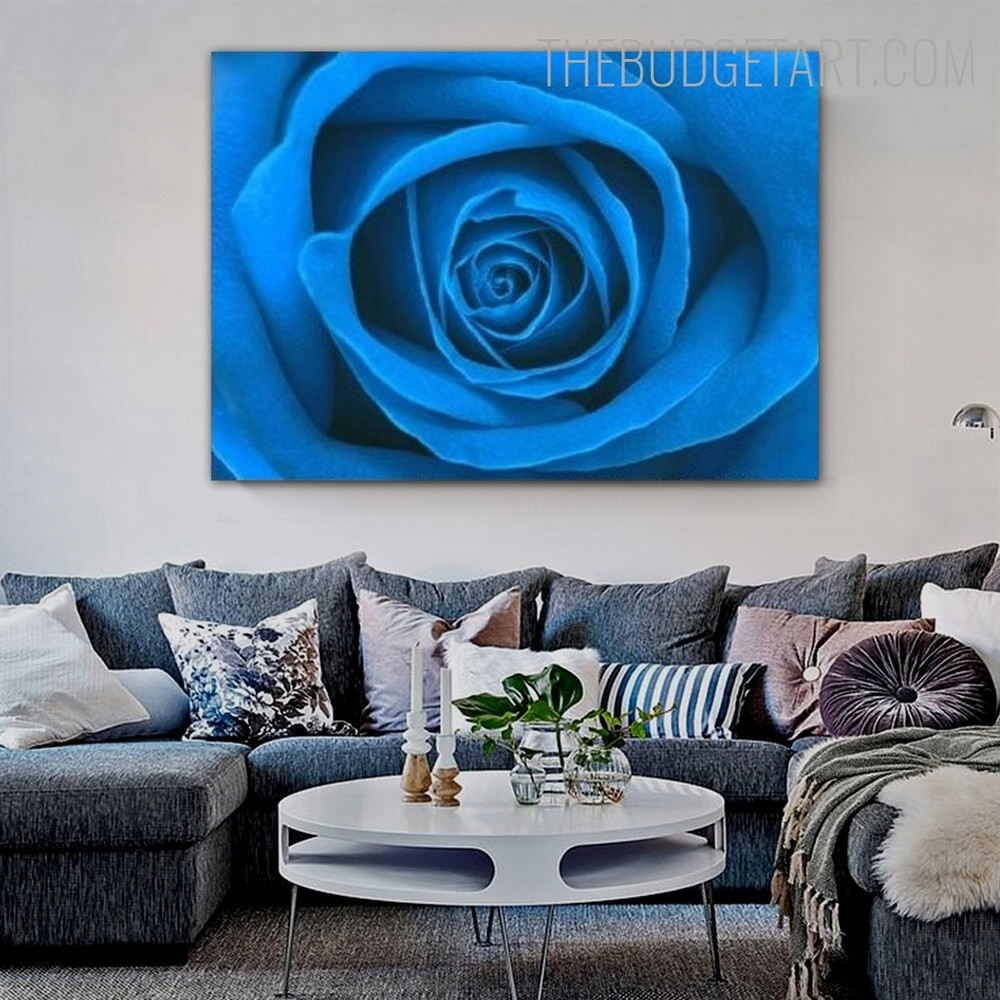 Indigo Rose Floral Modern Painting Picture Canvas Print for Room Wall Ornamentation